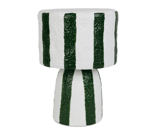 Lampe à poser – Porcelaine rayée vert émeraude et blanc – H27 cm
