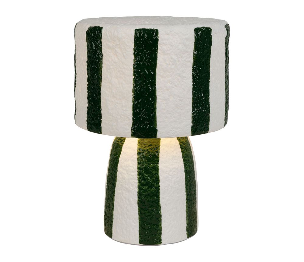 Lampe à poser – Porcelaine rayée vert émeraude et blanc – H27 cm