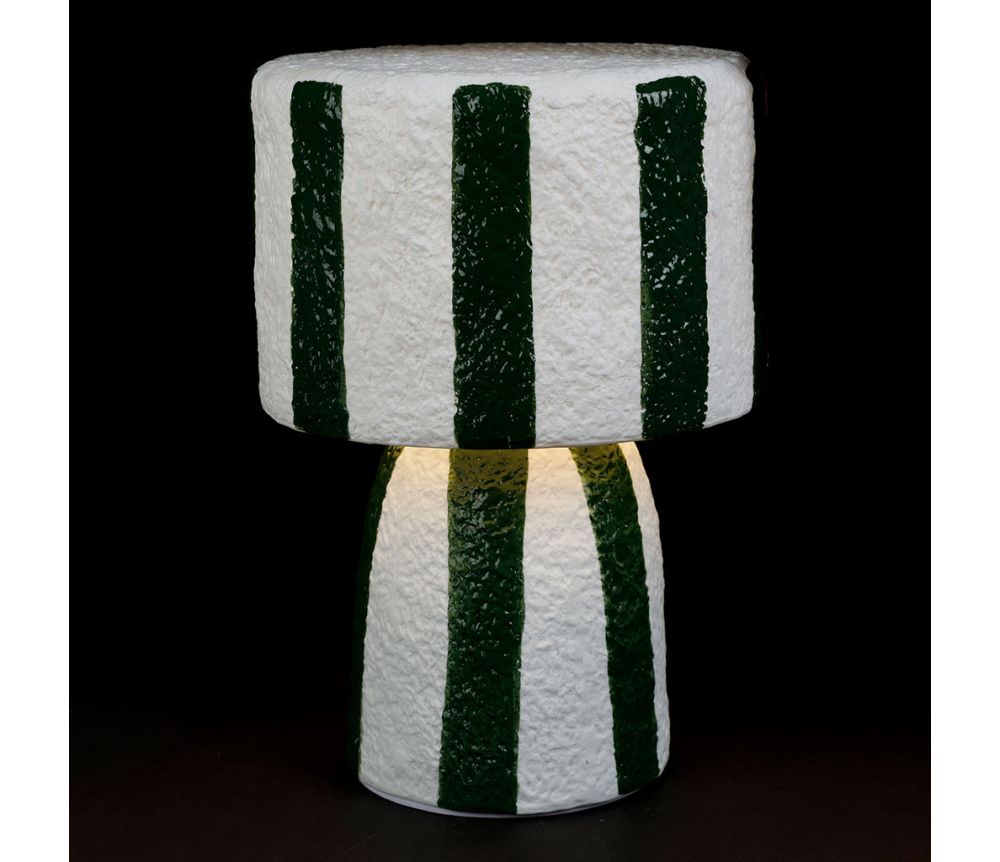 Lampe à poser – Porcelaine rayée vert émeraude et blanc – H27 cm
