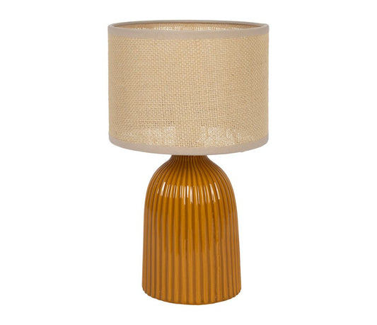 Lampe en céramique et lin curry - écru D 16XH28 cm