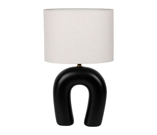Lampe Lignes noir & écru – céramique et coton