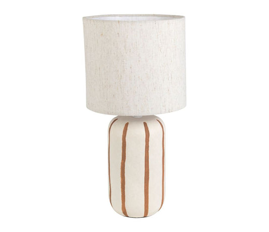 Lampe "Paese" – Céramique Écrue & Rayures Brunes – H40 cm
