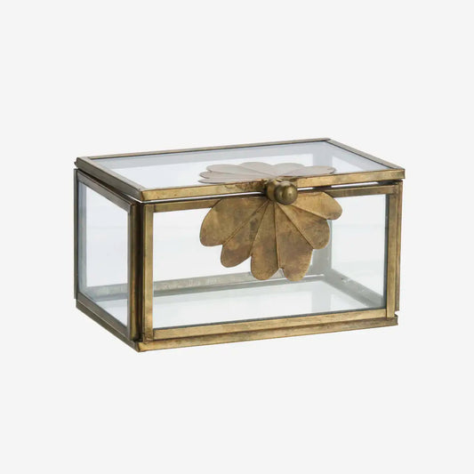 Boîte en verre avec feuille en laiton