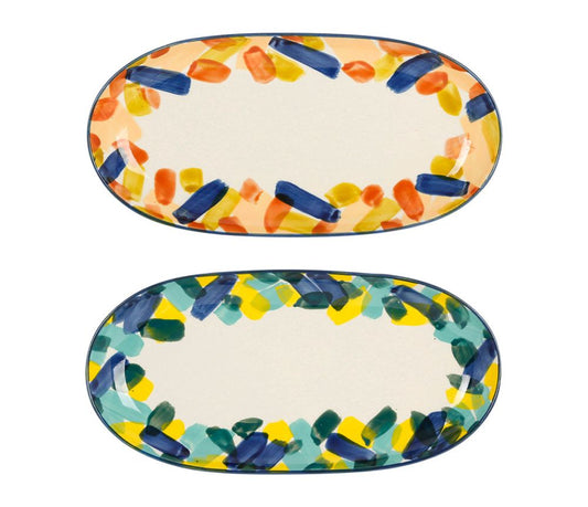 Lot de 2 plats ovales Belle Vie multicolore – Grès – 31 x 15,5 cm