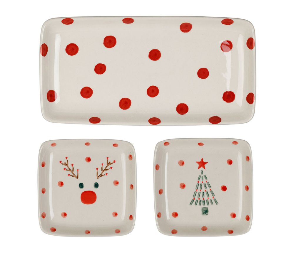 Ensemble plat rectangulaire et 2 assiettes Noël