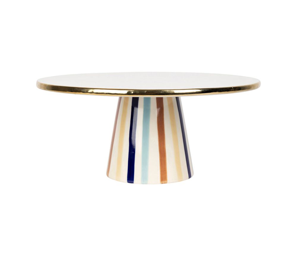 Plat sur pied Blue Sand – Bleu, beige & doré – Ø 27 x H 12 cm