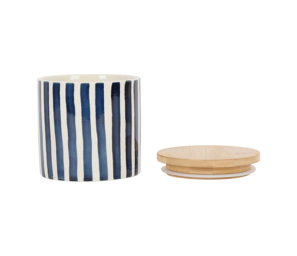 Set de 2 pots Blue Sand bleu & beige avec couvercle – grès & bambou