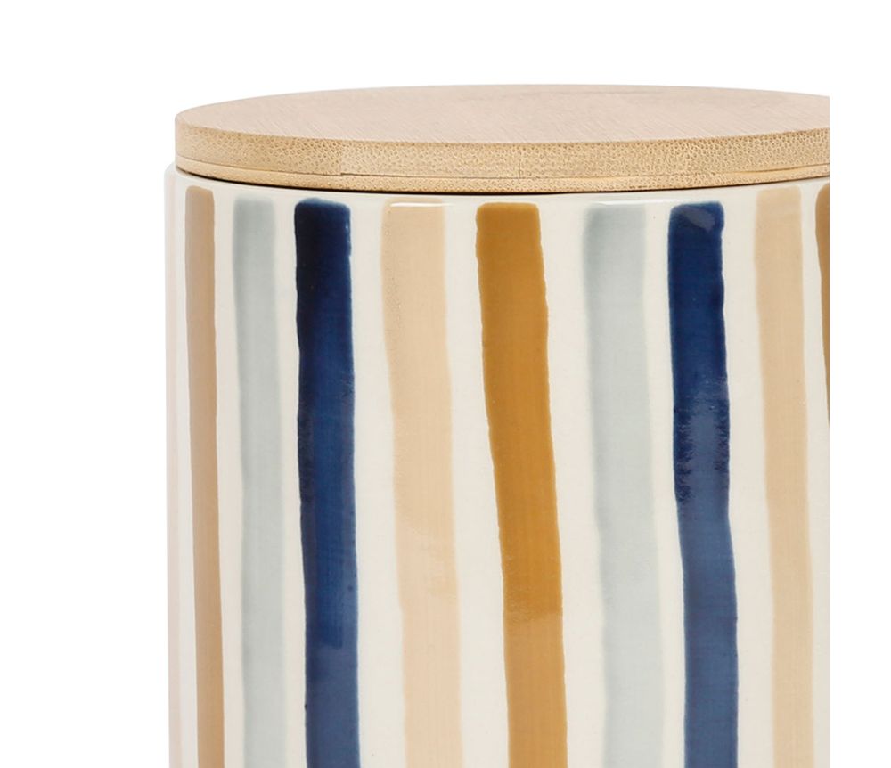 Set de 2 pots Blue Sand bleu & beige avec couvercle – grès & bambou