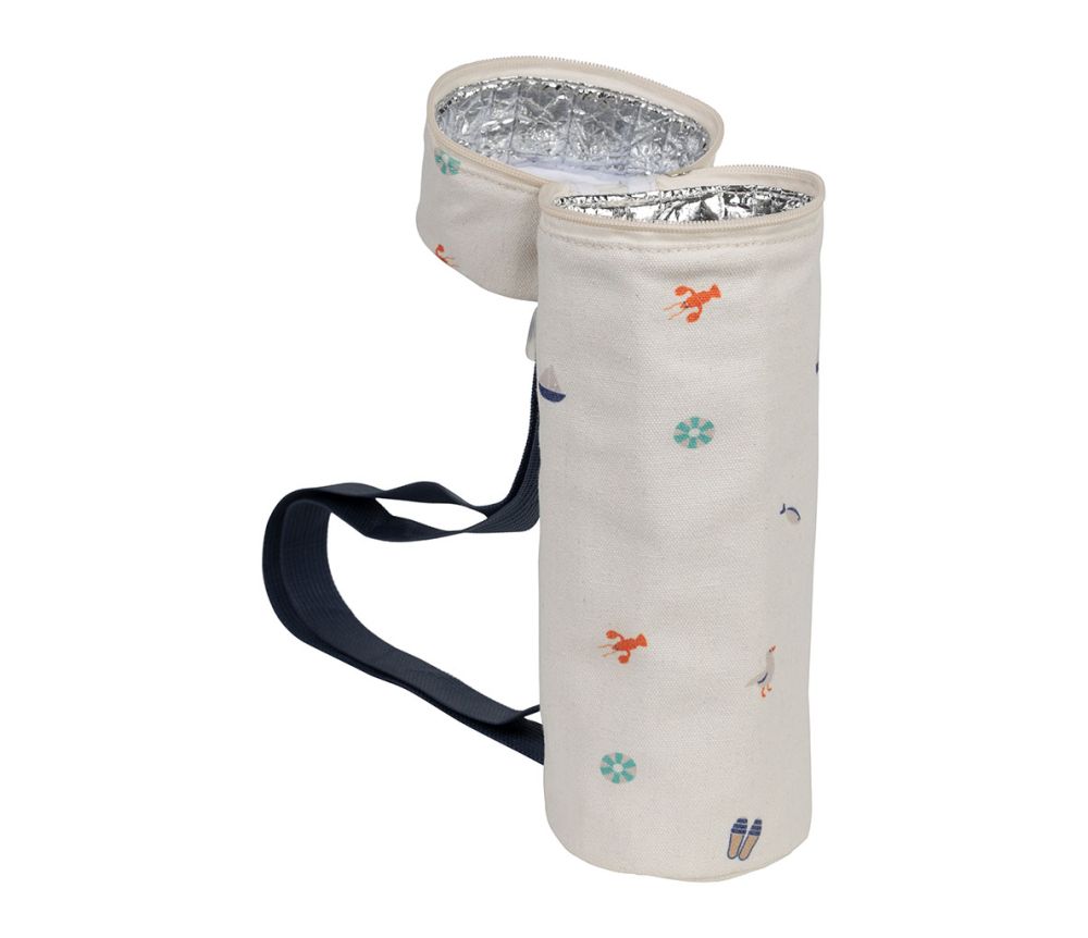 Sac Bouteille Isotherme Été à la Mer – Bleu – Ø10 × H31 cm