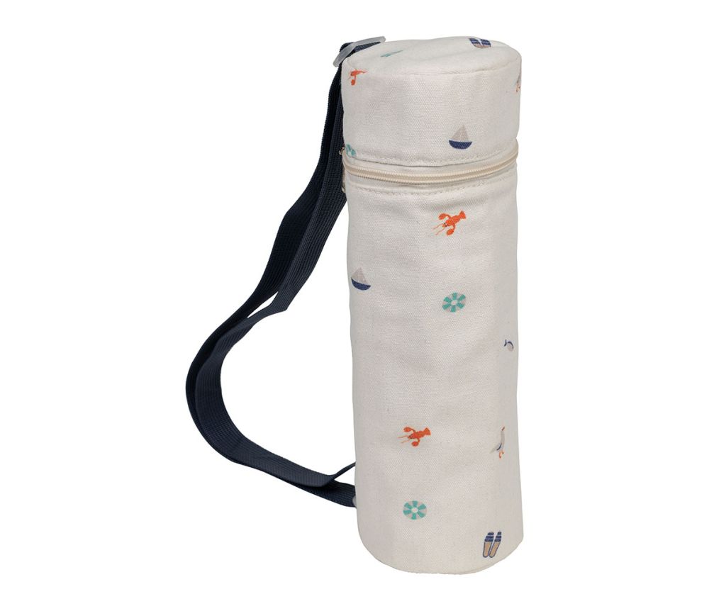 Sac Bouteille Isotherme Été à la Mer – Bleu – Ø10 × H31 cm