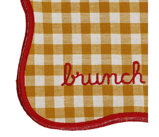 Serviettes brodées x2 Kitchen Fun Vert & Moutarde