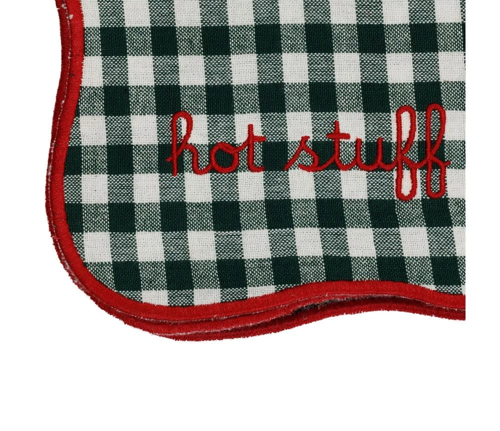Serviettes brodées x2 Kitchen Fun Vert & Moutarde