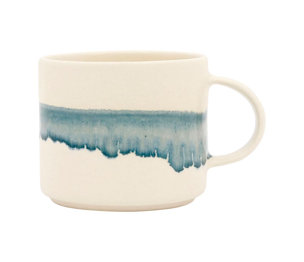 Tasse à Thé Mer Blanc Cassé & Bleu Réactif en Grès – 40 cl