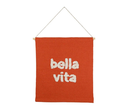 Toile “Bella Vita” Palma – Corail & écru – 60 x 70 cm – Coton