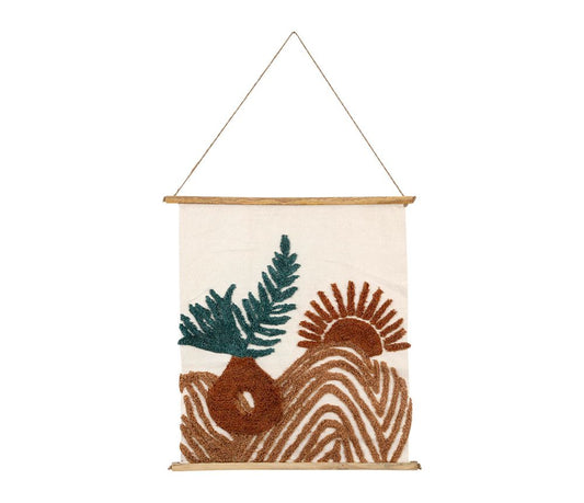 Toile tuftée Sweet Leaves – Terra & émeraude – 60 x 70 cm