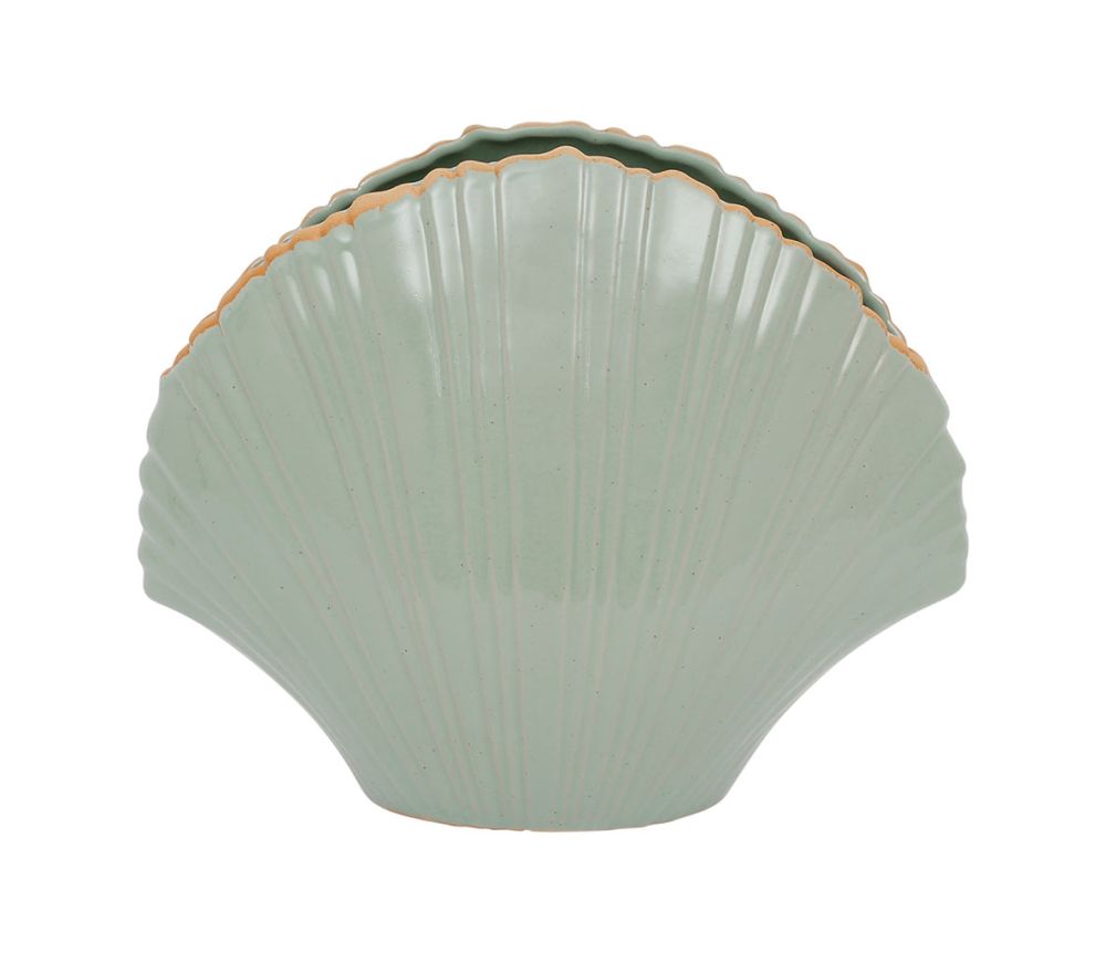 Vase Coquillage en Grès Vert d’Eau – 25 x 14 x H20 cm
