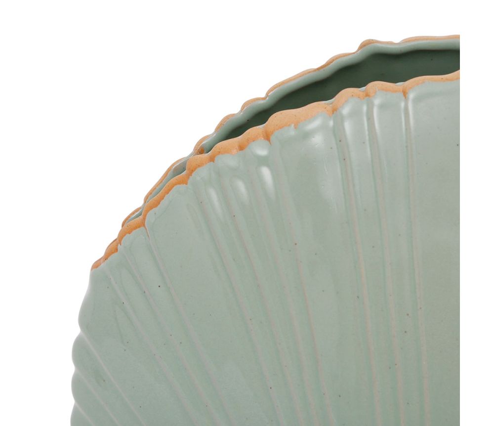Vase Coquillage en Grès Vert d’Eau – 25 x 14 x H20 cm